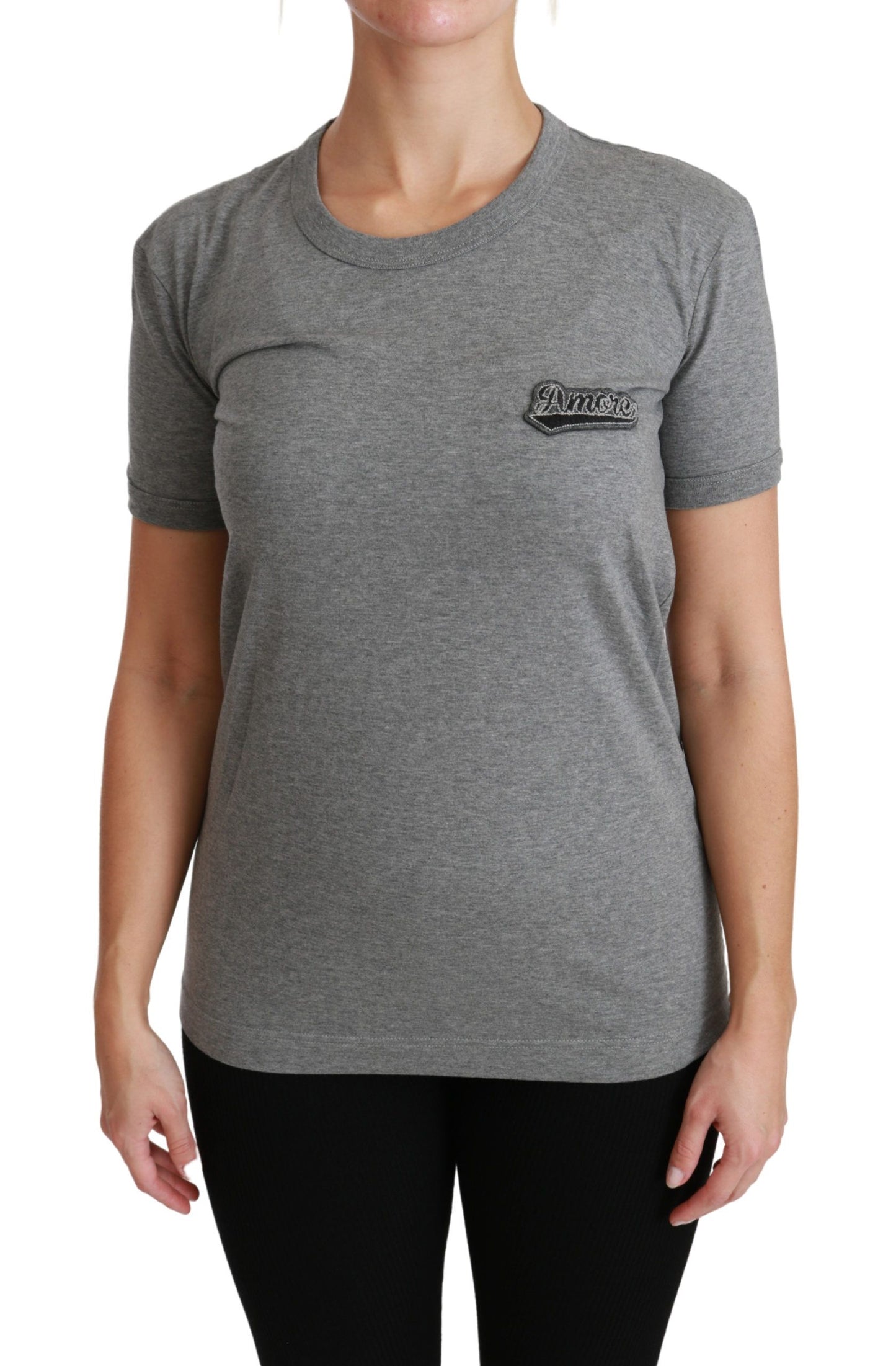 Chic Grey Amore Patch Crewnneck Tee