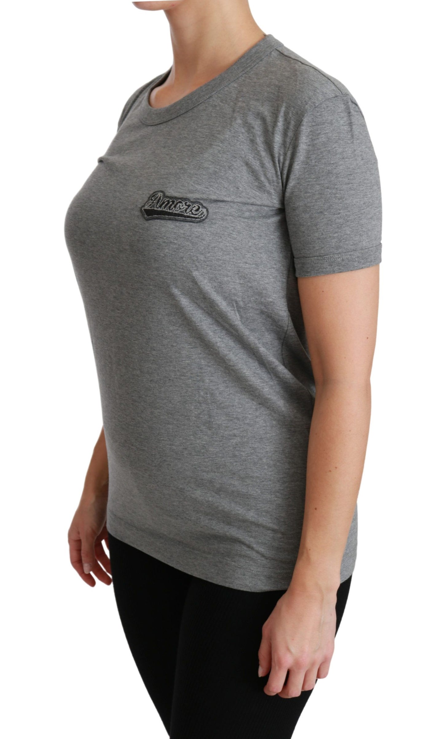 Chic Grey Amore Patch Crewnneck Tee