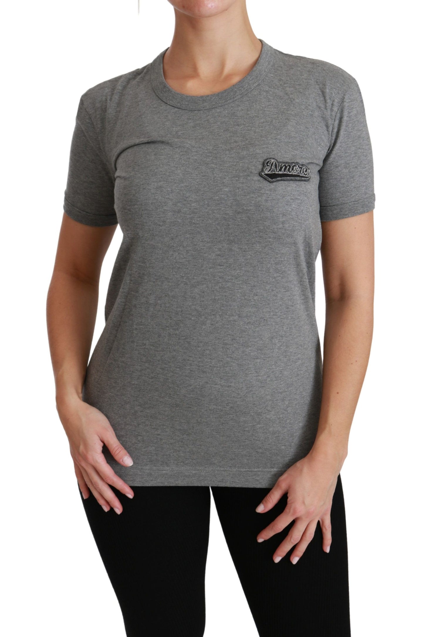 Chic Grey Amore Patch Crewnneck Tee