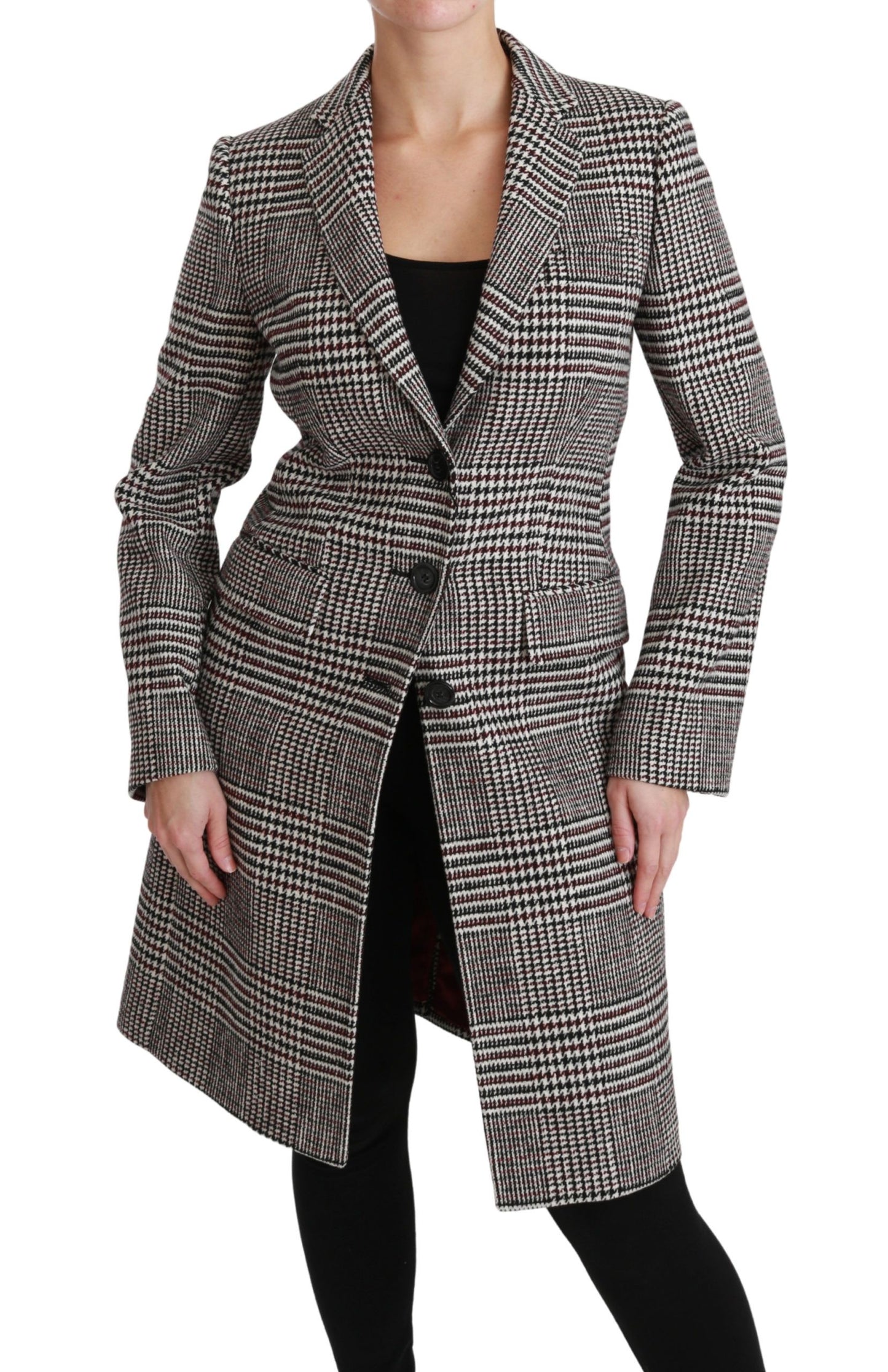 Elegant Multicolor Checked Knee-Length Jacket Coat