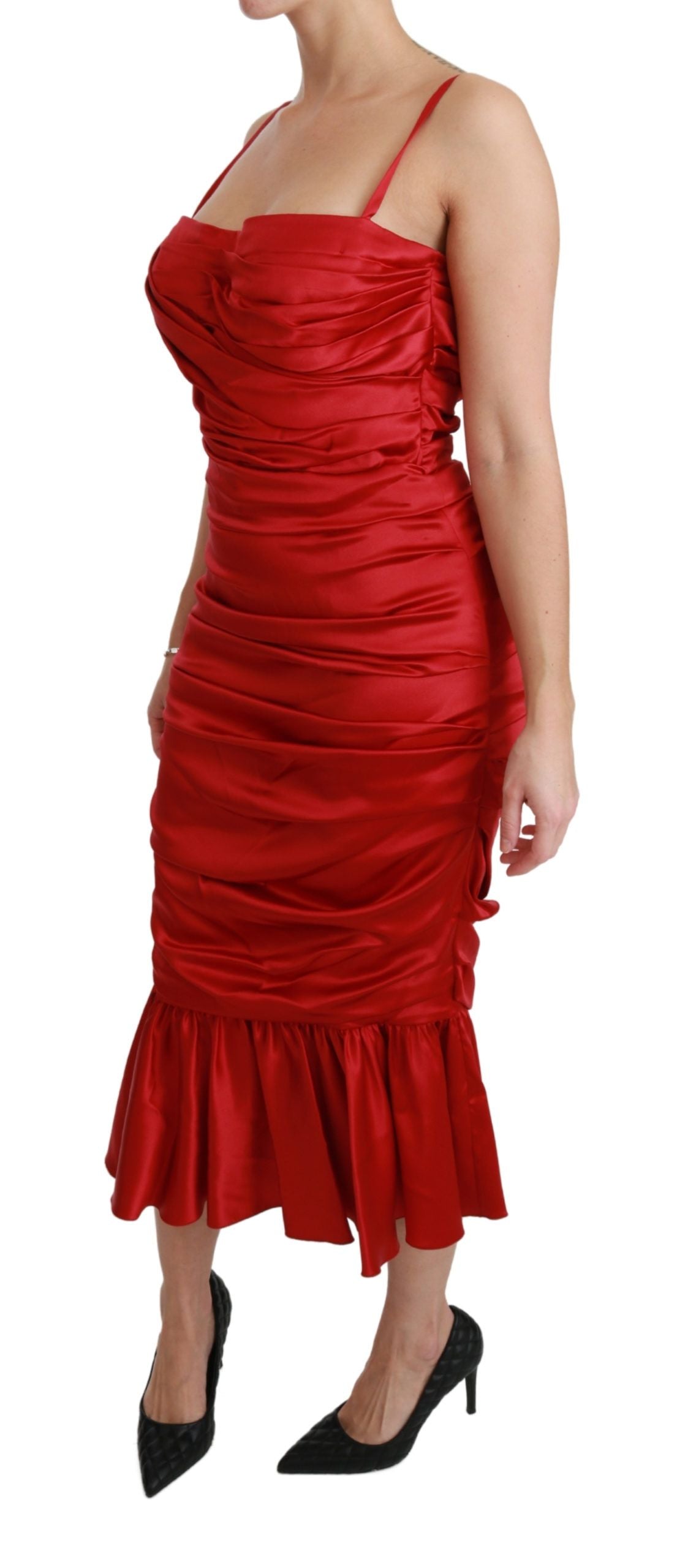 Εξαιρετικό Red Silk Fit and Flare Midi φόρεμα