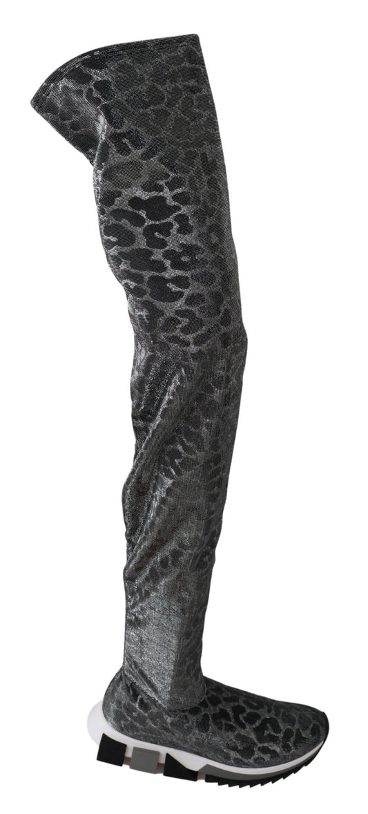 Κομψά Leopard Booties Above Knee Shoes