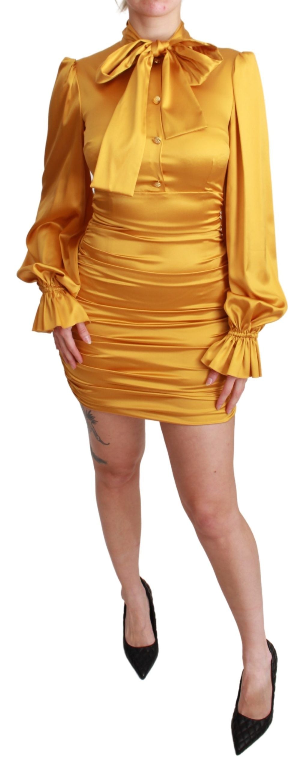 Μίνι φόρεμα Radiant Yellow Silk Bodycon