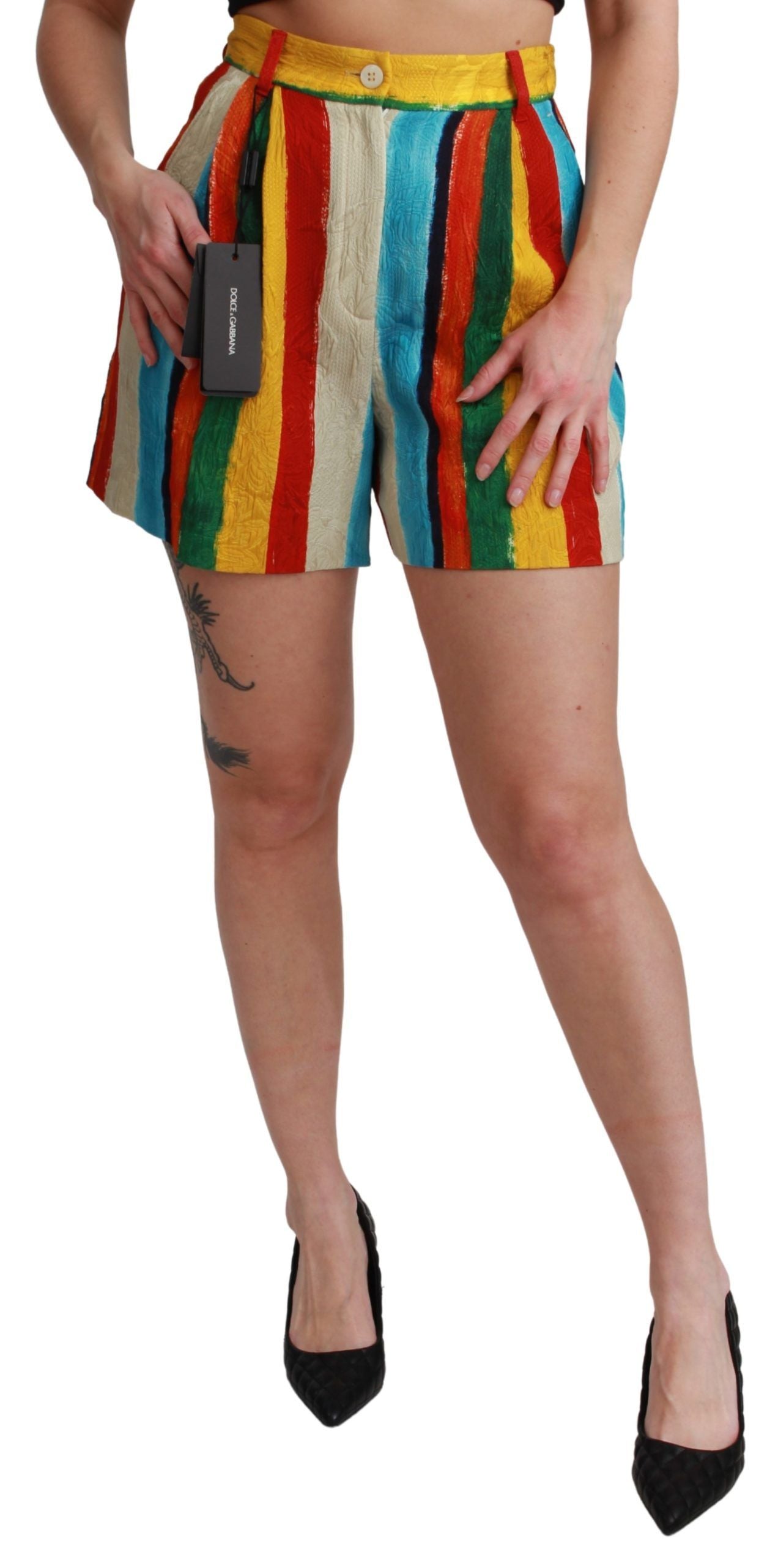 Multicolor Striped High-Waist Shorts