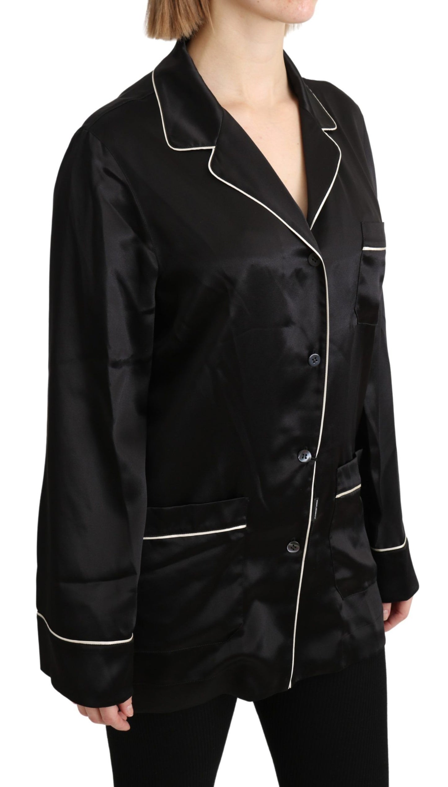 Elegant Silk Black Button-Up Blouse