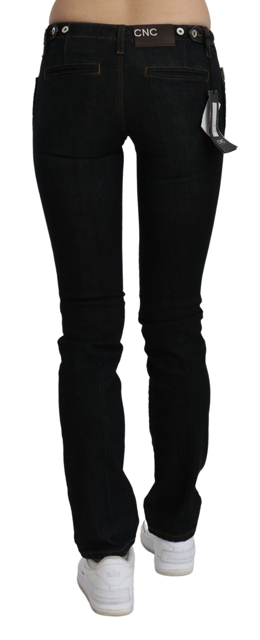 Chic Black Mid Waist Slim Fit Denim Jeans