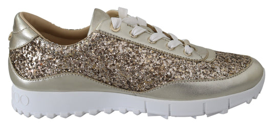 Antique Gold Glitter Δερμάτινα Sneakers