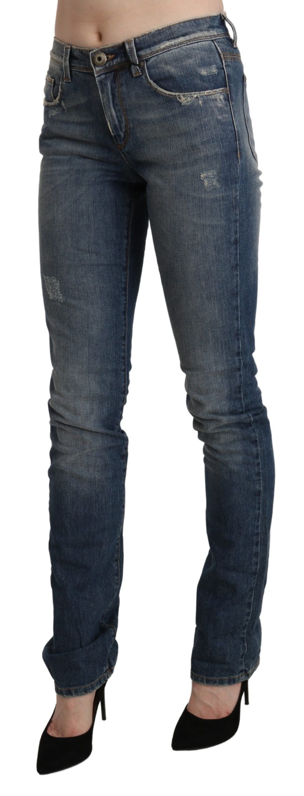 Κομψό Mid Waist Skinny Denim σε μπλε Washed