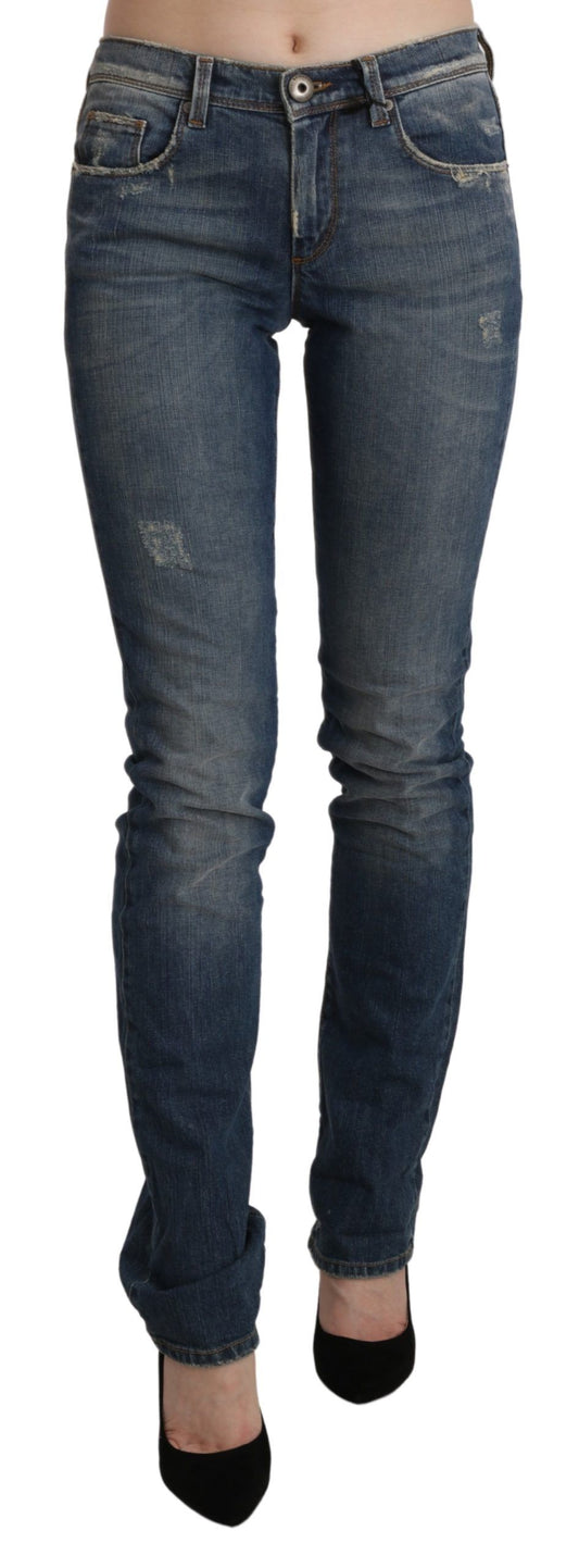 Κομψό Mid Waist Skinny Denim σε μπλε Washed