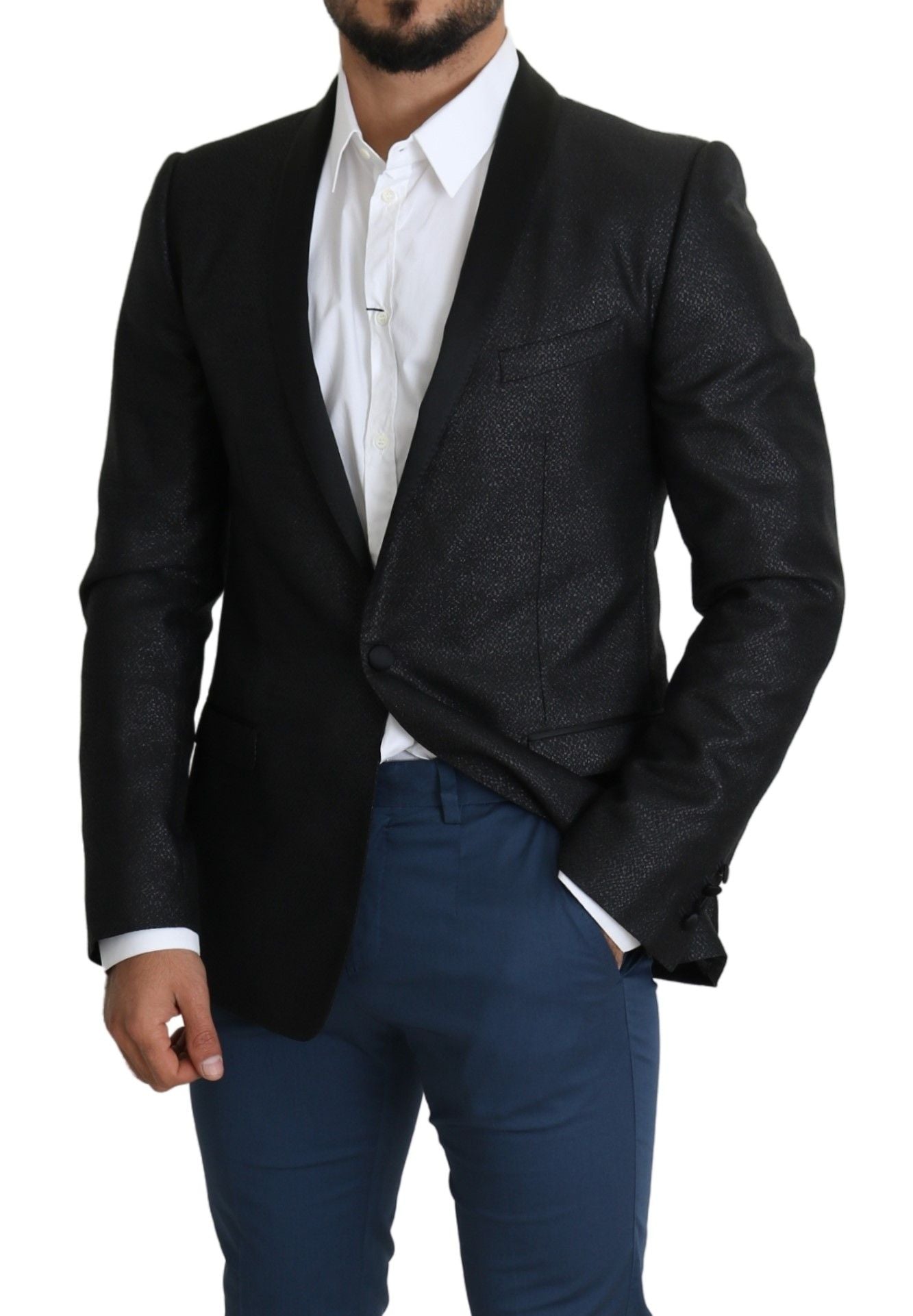 Κομψό μαύρο Jacquard Slim Fit Blazer