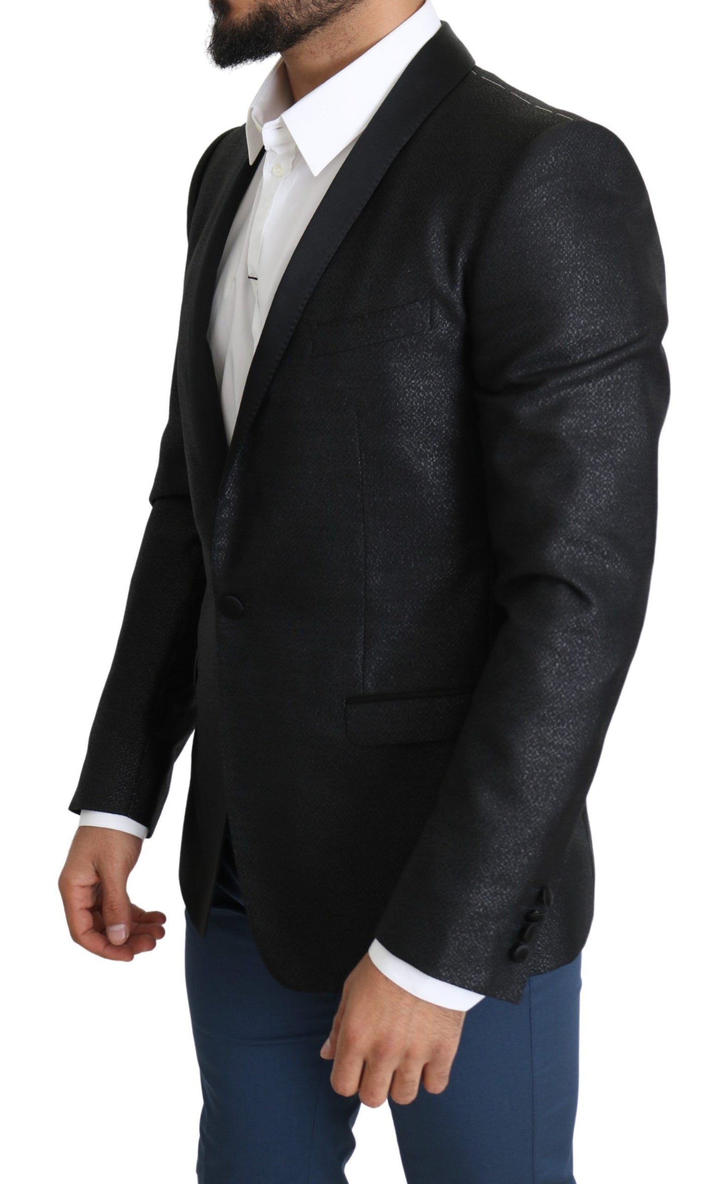 Κομψό μαύρο Jacquard Slim Fit Blazer