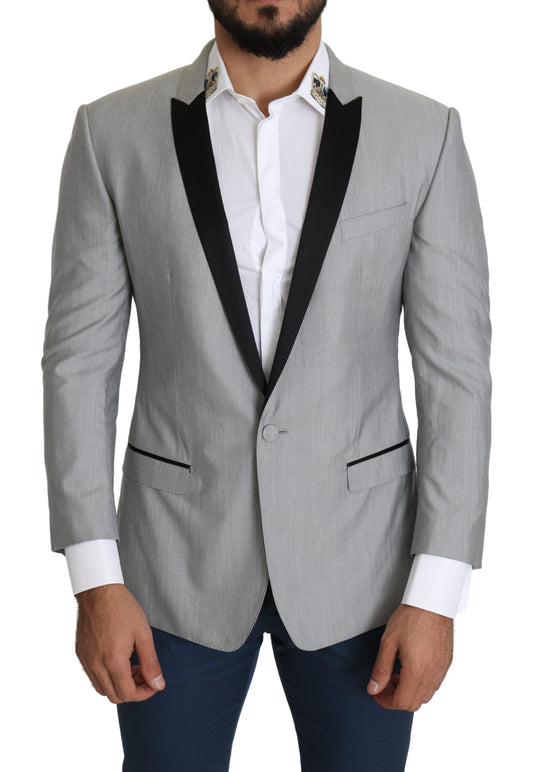 Κομψό Blazer Silk Blend ανοιχτό γκρι