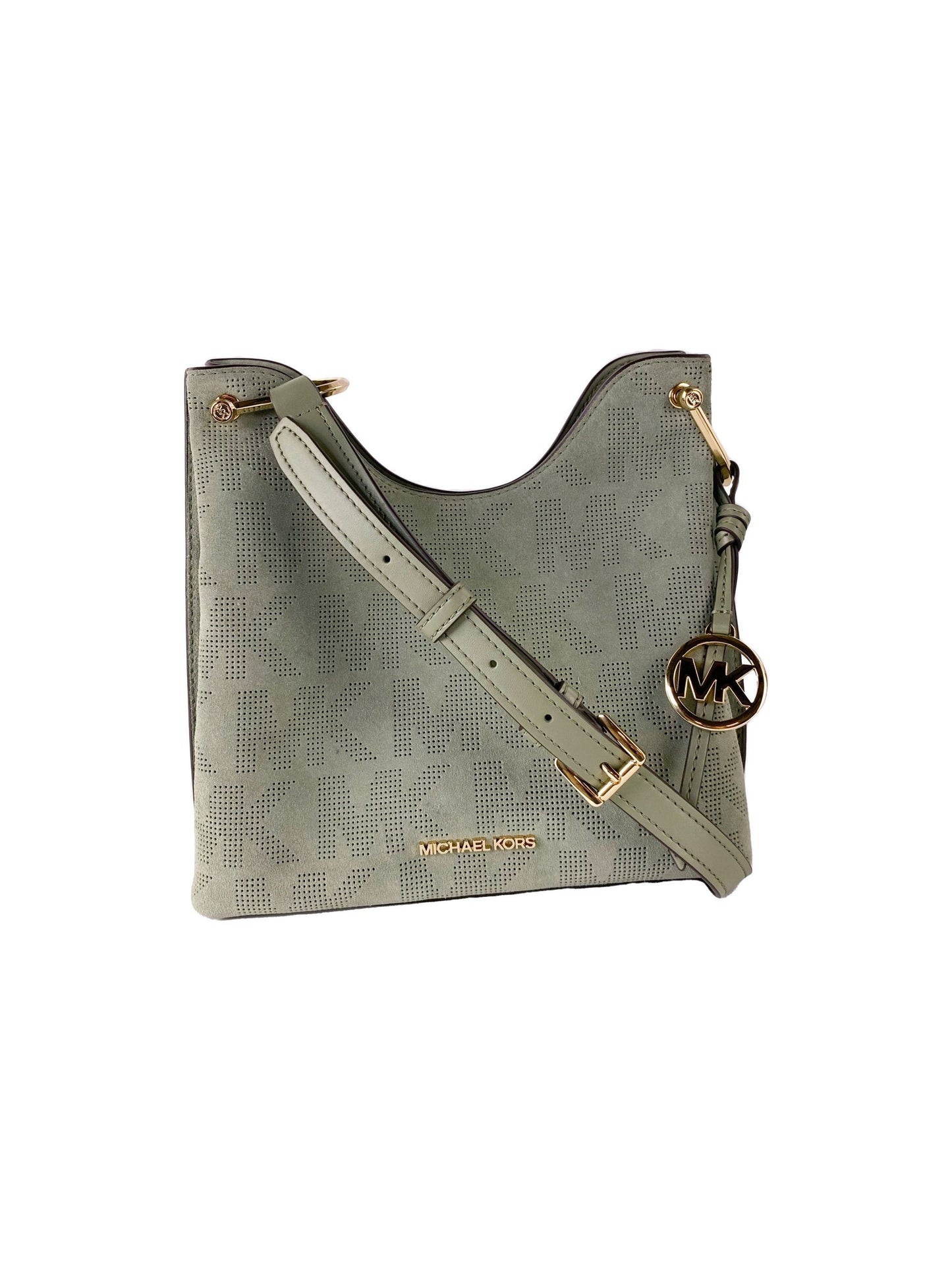 Τσάντα Joan Large Perforated Suede Leather Slouchy Messenger (Army Green)