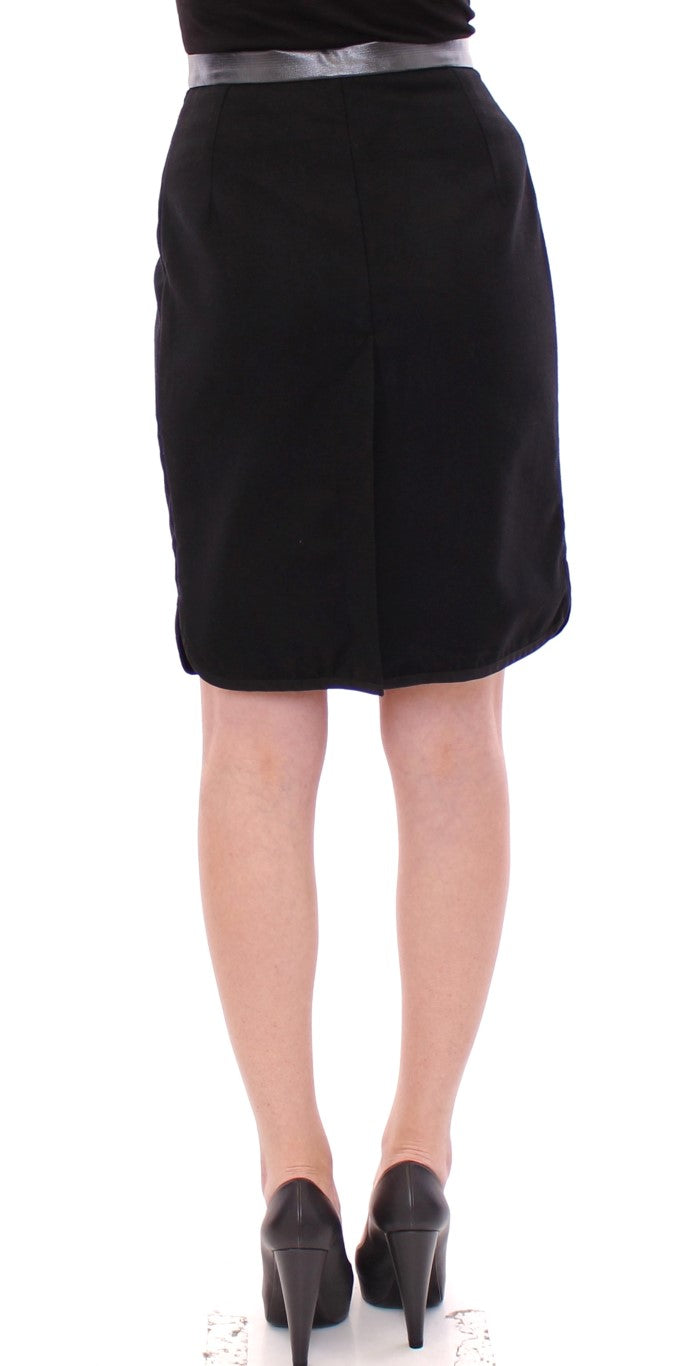 Elegant Black Wool-Cotton Blend Skirt