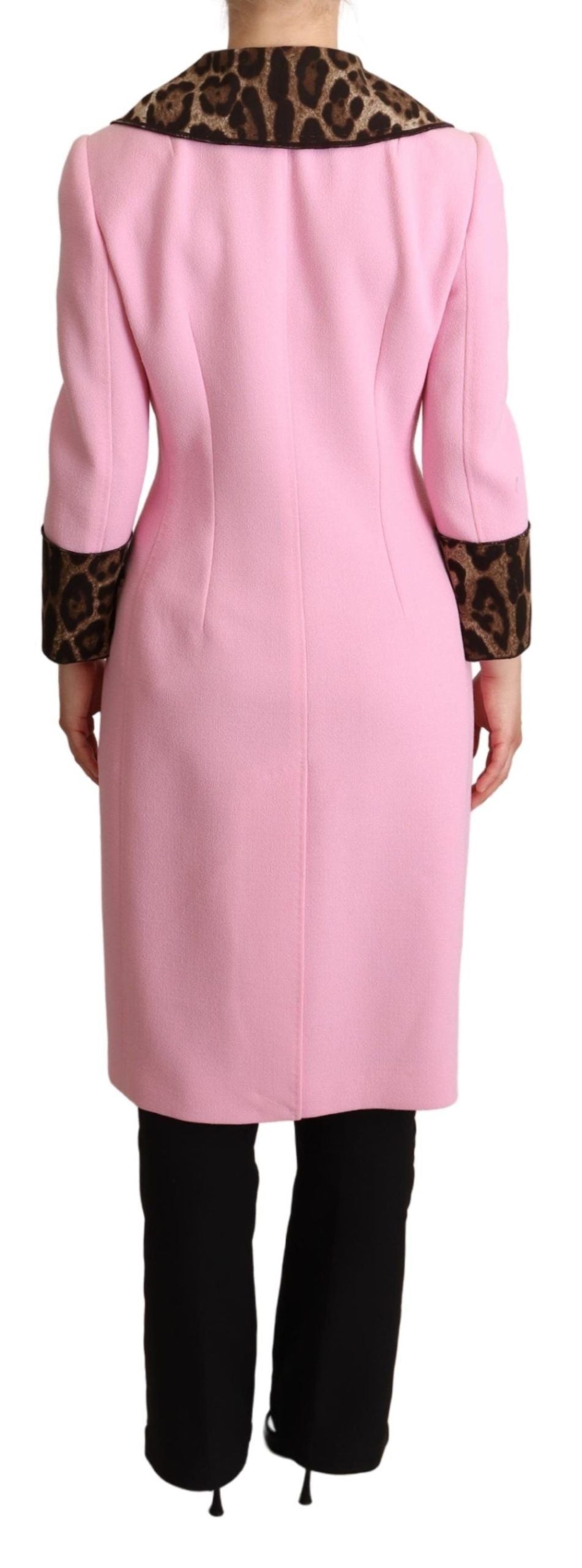 Chic Pink Leopard Trench with Crystal Buttons