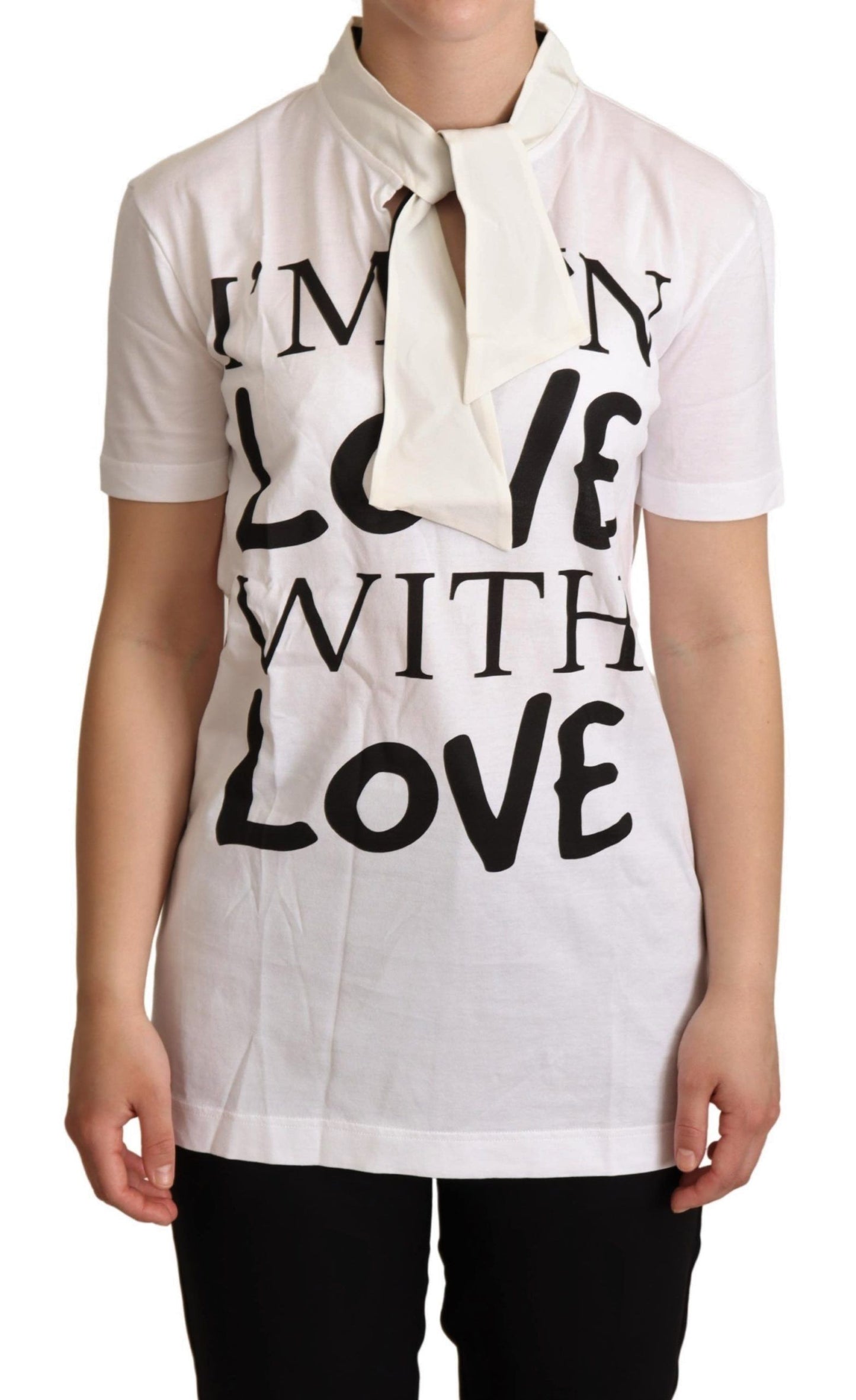 Chic White Motif Love Motif Silk-Blend Tee