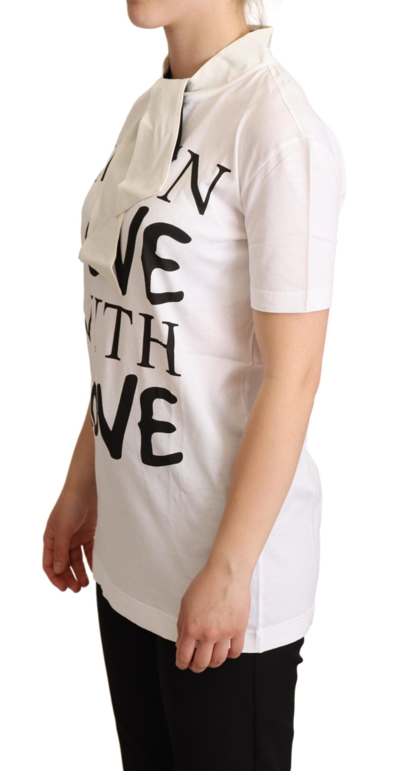 Chic White Motif Love Motif Silk-Blend Tee