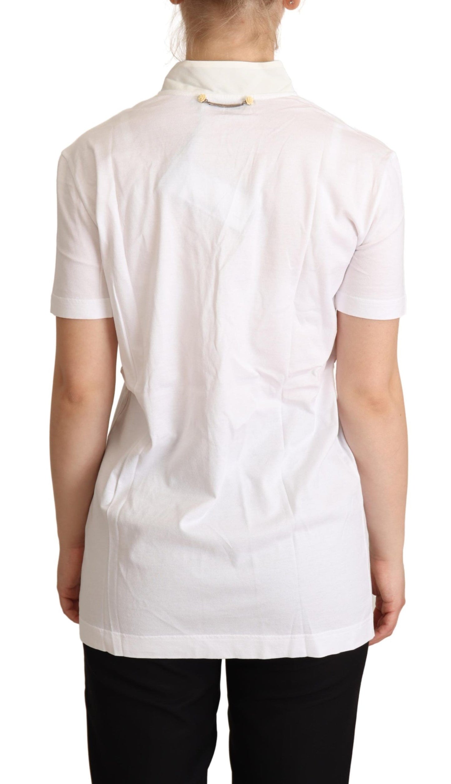 Chic White Motif Love Motif Silk-Blend Tee