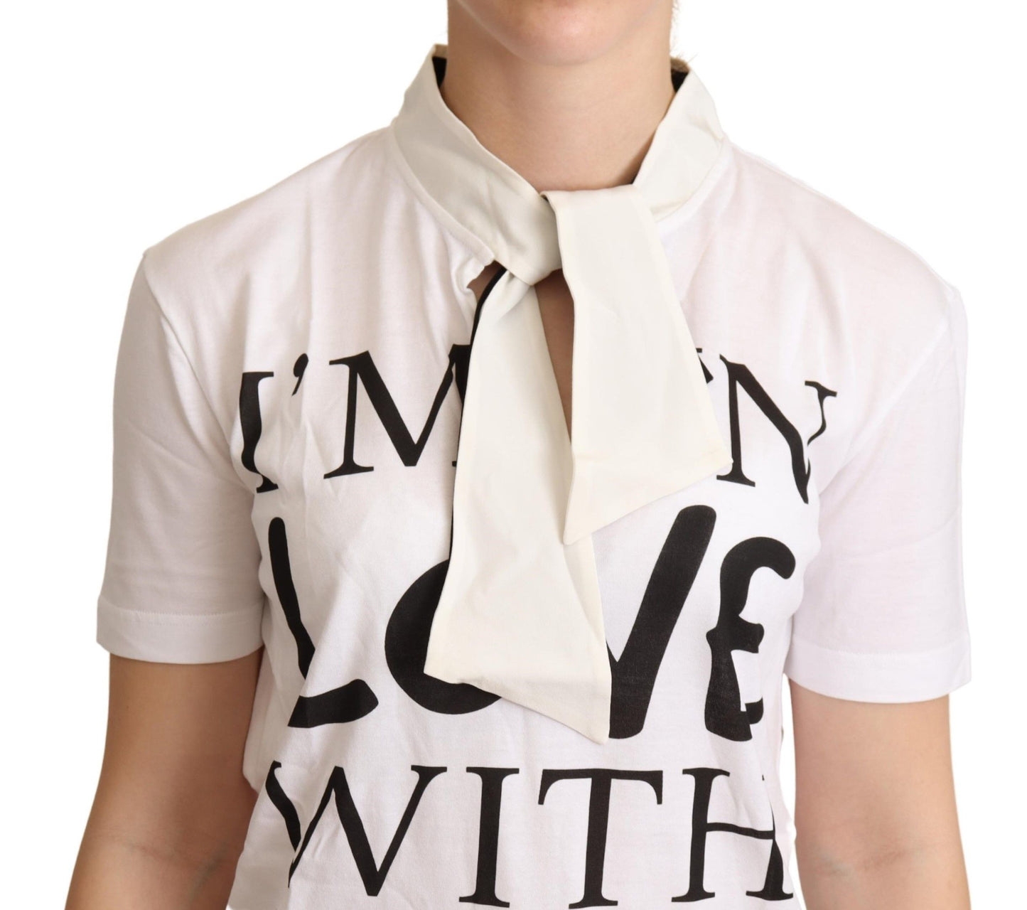 Chic White Motif Love Motif Silk-Blend Tee