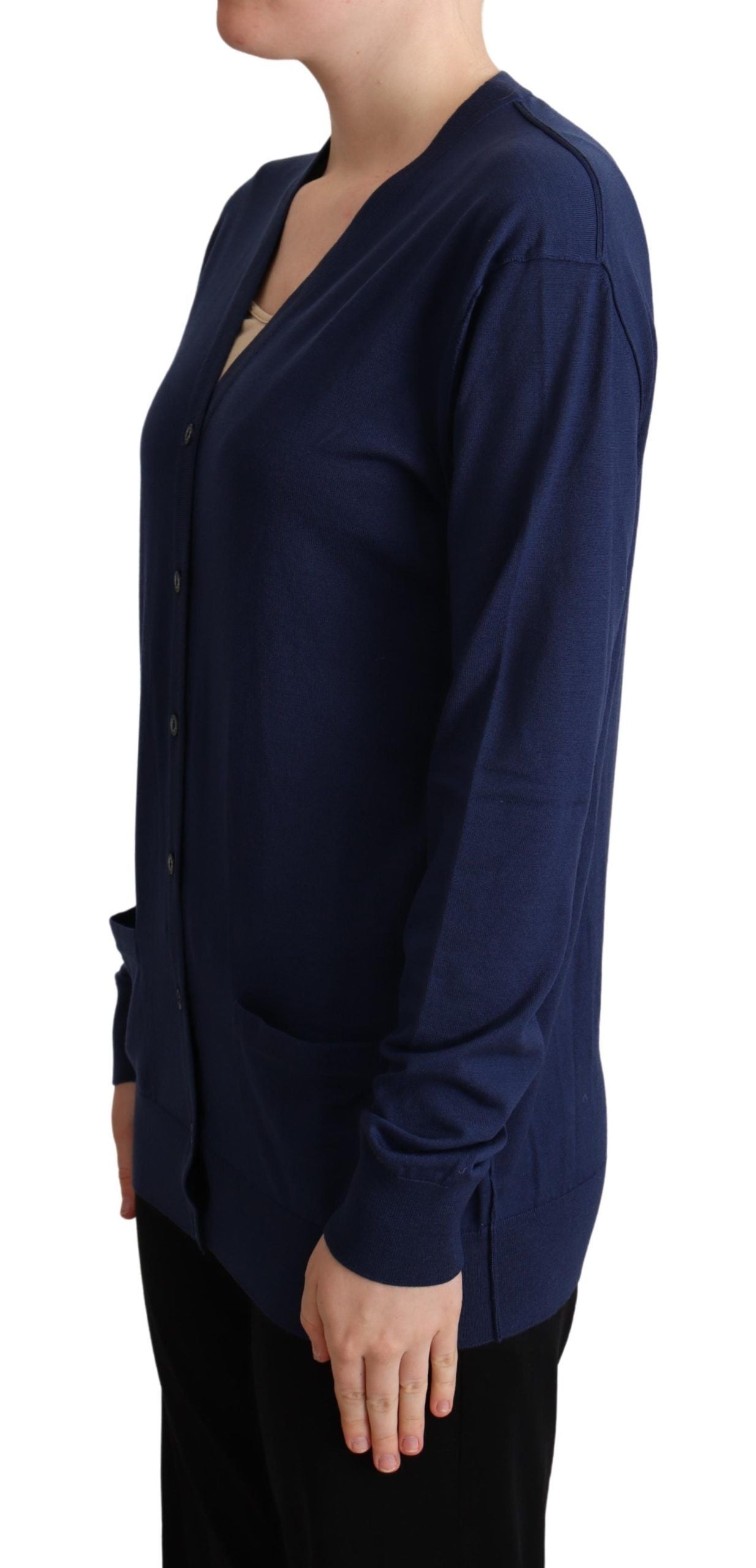 Elegant Virgin Wool Blue Cardigan