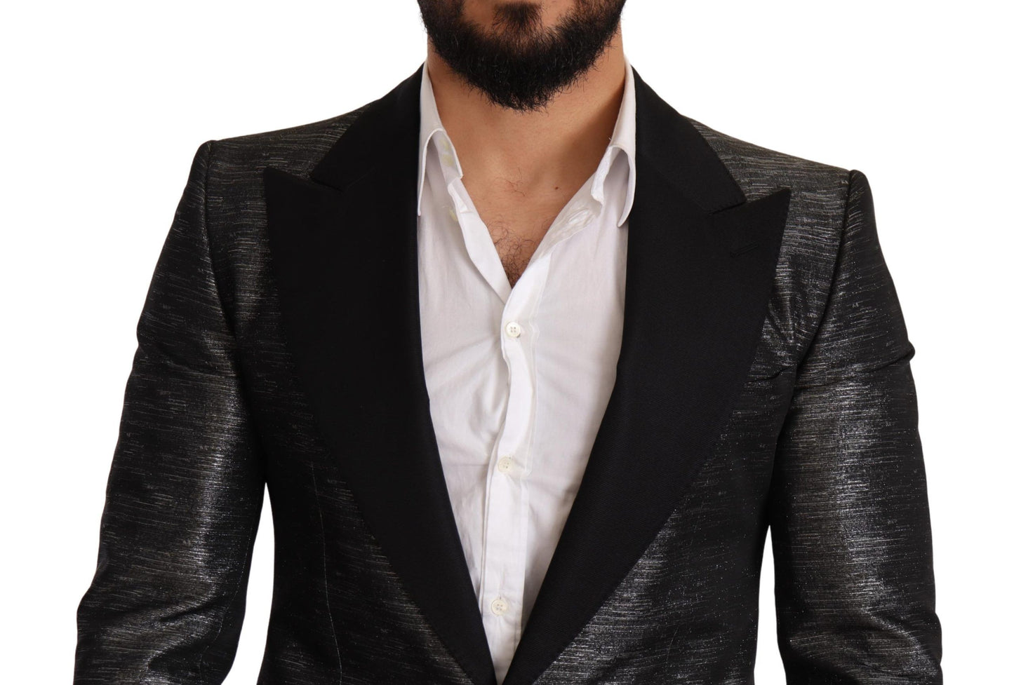 Μεταλλικό γκρι Jacquard Slim Fit Blazer