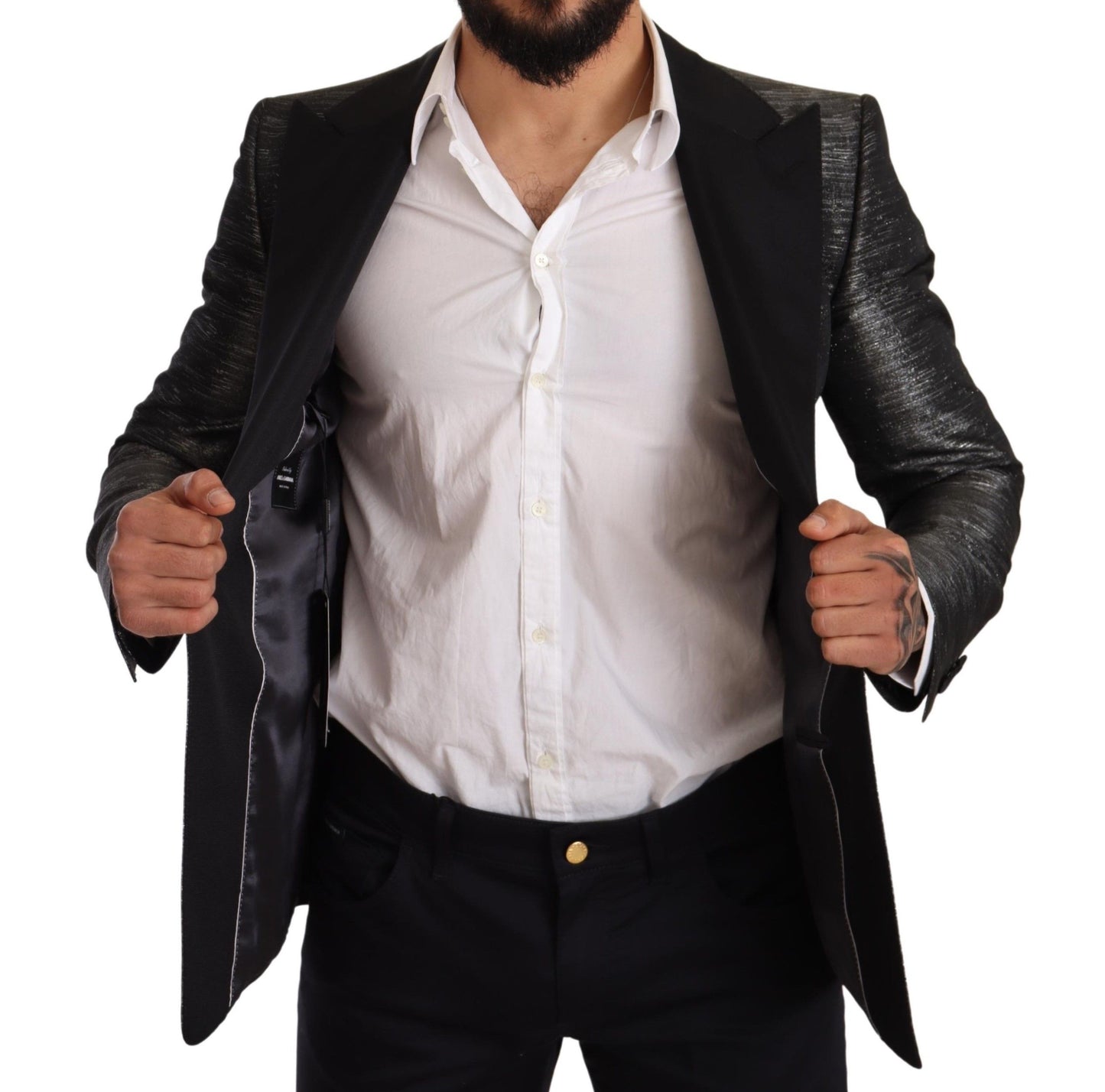 Μεταλλικό γκρι Jacquard Slim Fit Blazer