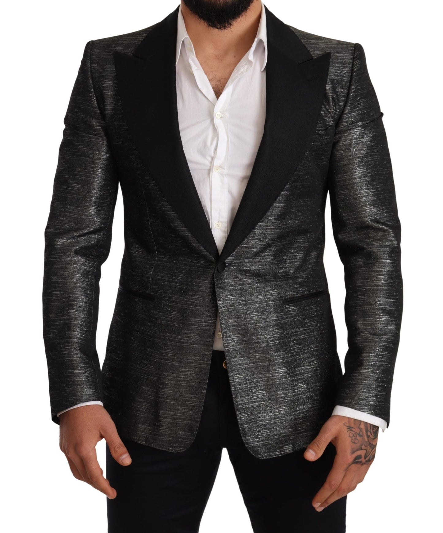 Μεταλλικό γκρι Jacquard Slim Fit Blazer