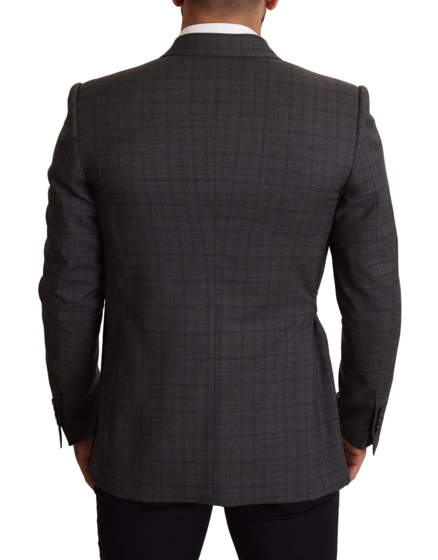 Chic Grey Check Martini Slim Fit Double-breasted Blazer