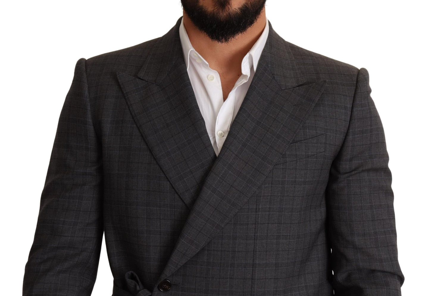 Chic Grey Check Martini Slim Fit Double-breasted Blazer