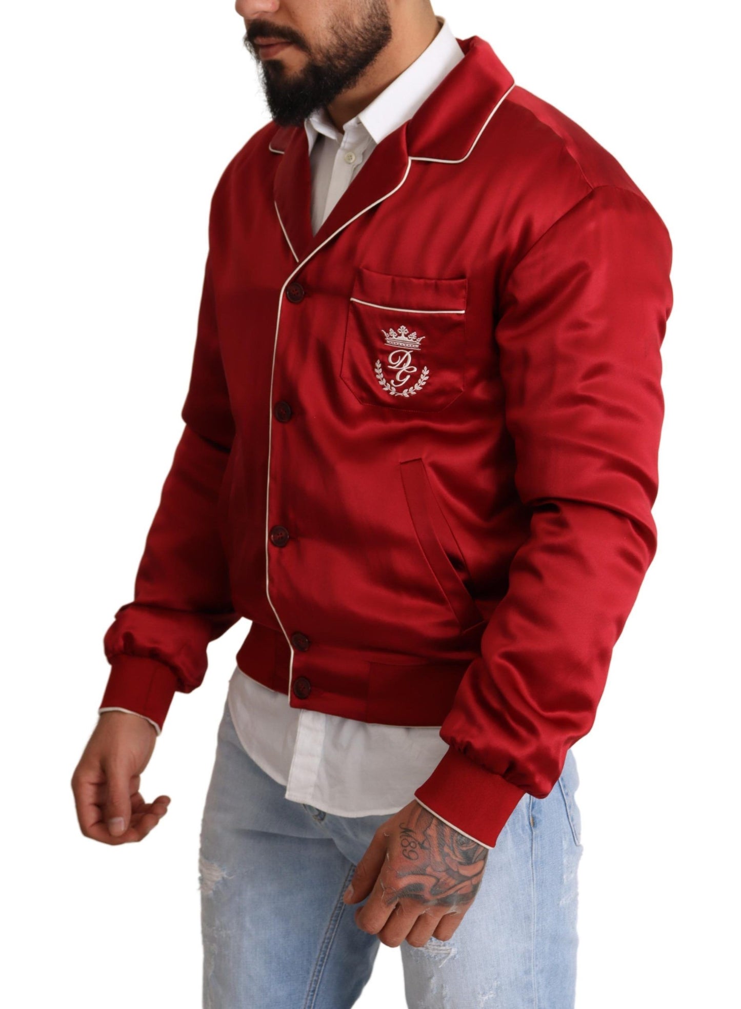 Πολυτελές Silk Red Bomber Jacket