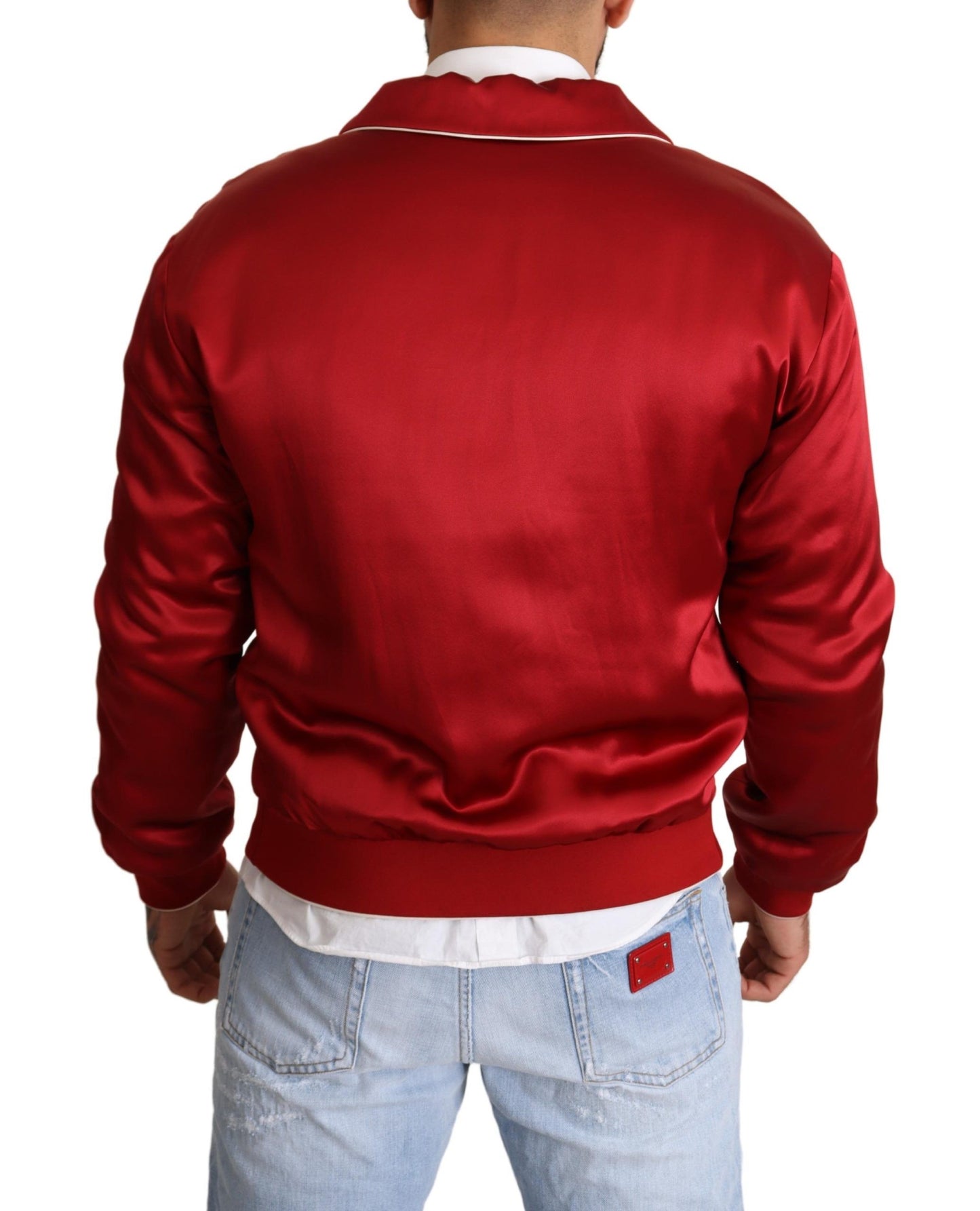 Πολυτελές Silk Red Bomber Jacket