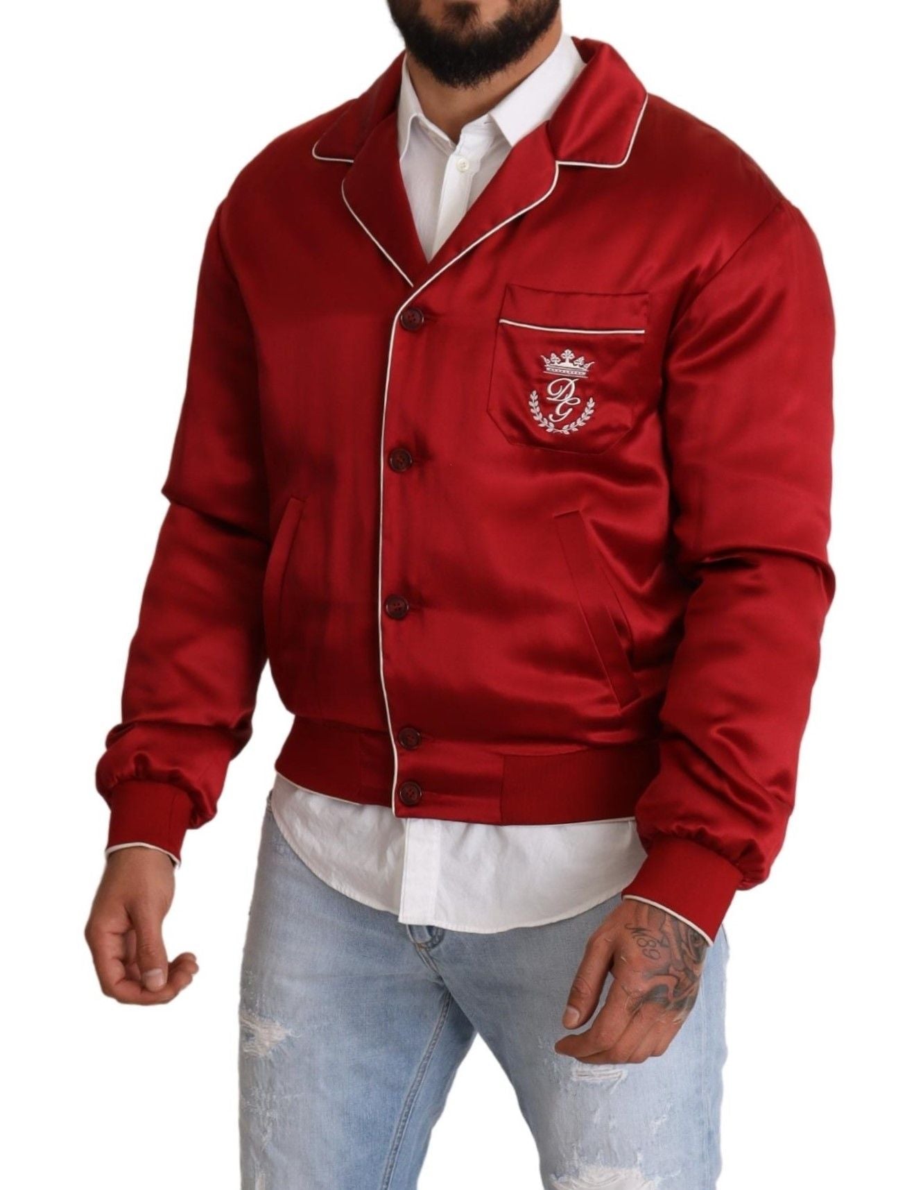 Πολυτελές Silk Red Bomber Jacket