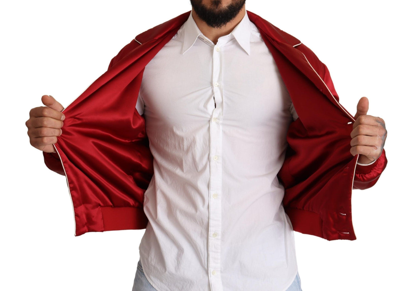 Πολυτελές Silk Red Bomber Jacket