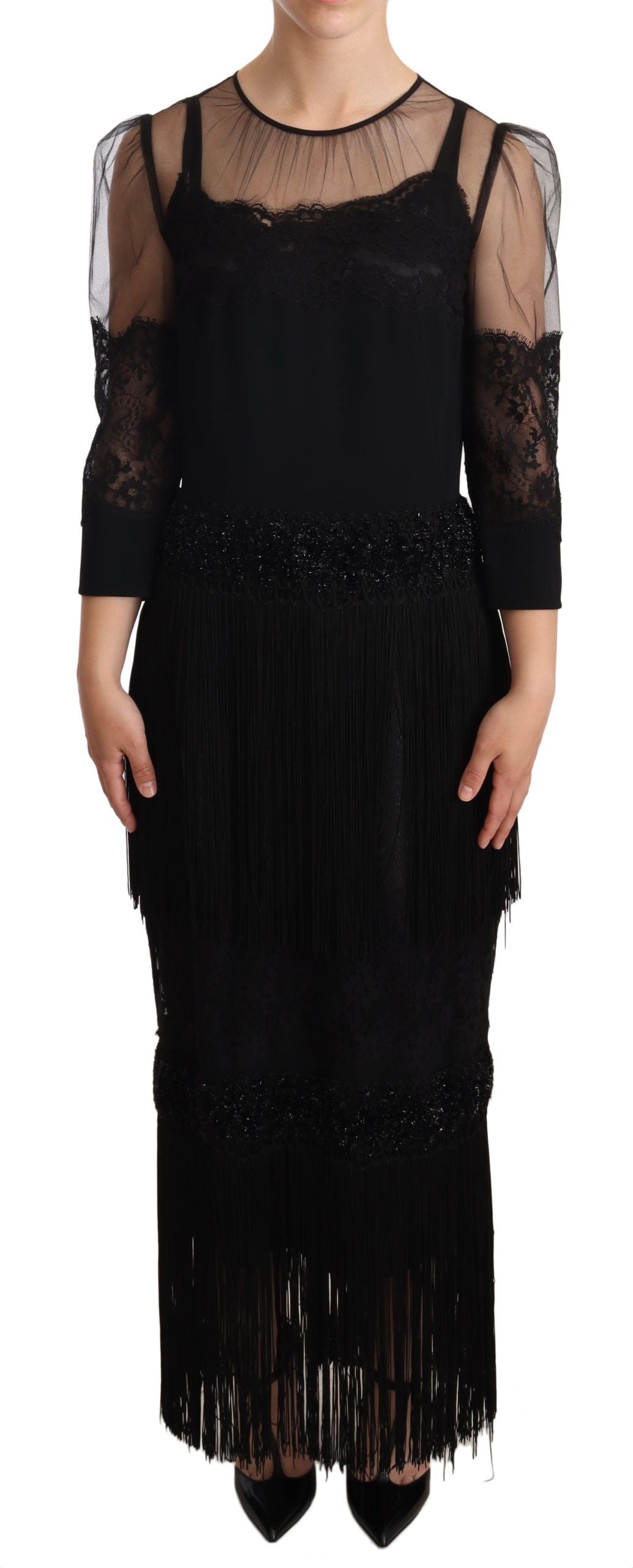 Elegant Lace Midi Dress in Black