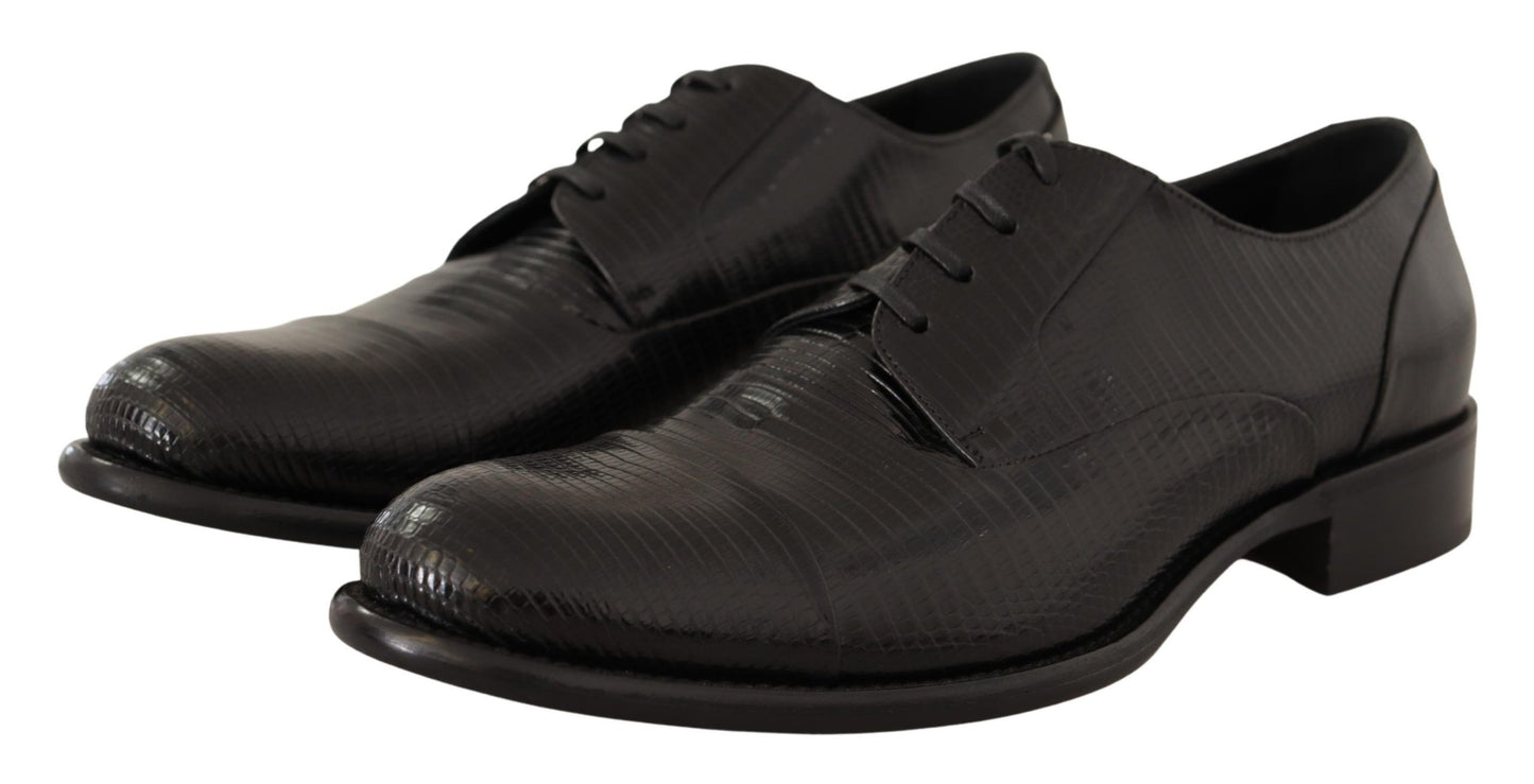 Κομψά παπούτσια Derby Black Lizard Skin