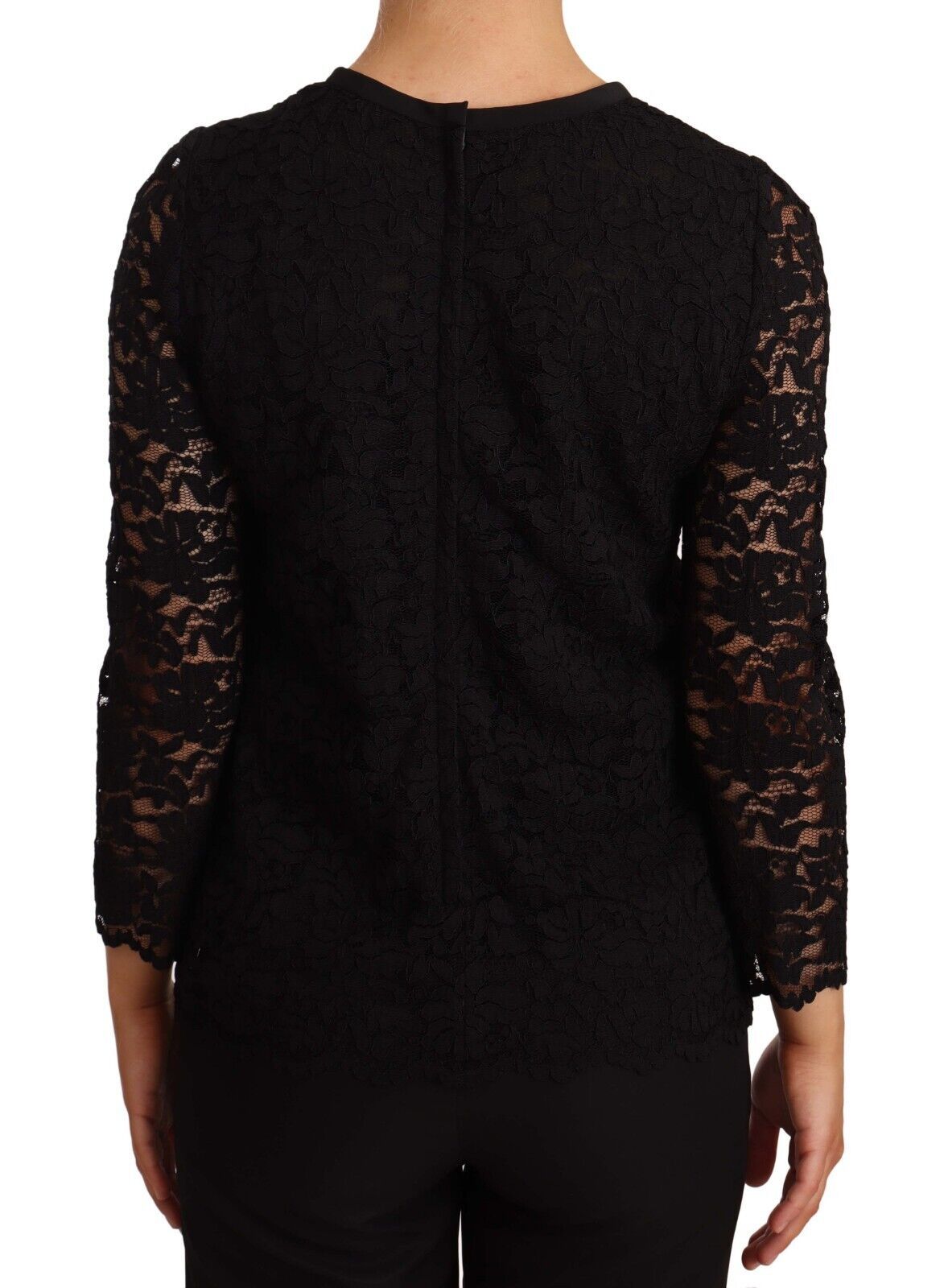 Elegant Black Floral Lace Long Sleeve Top