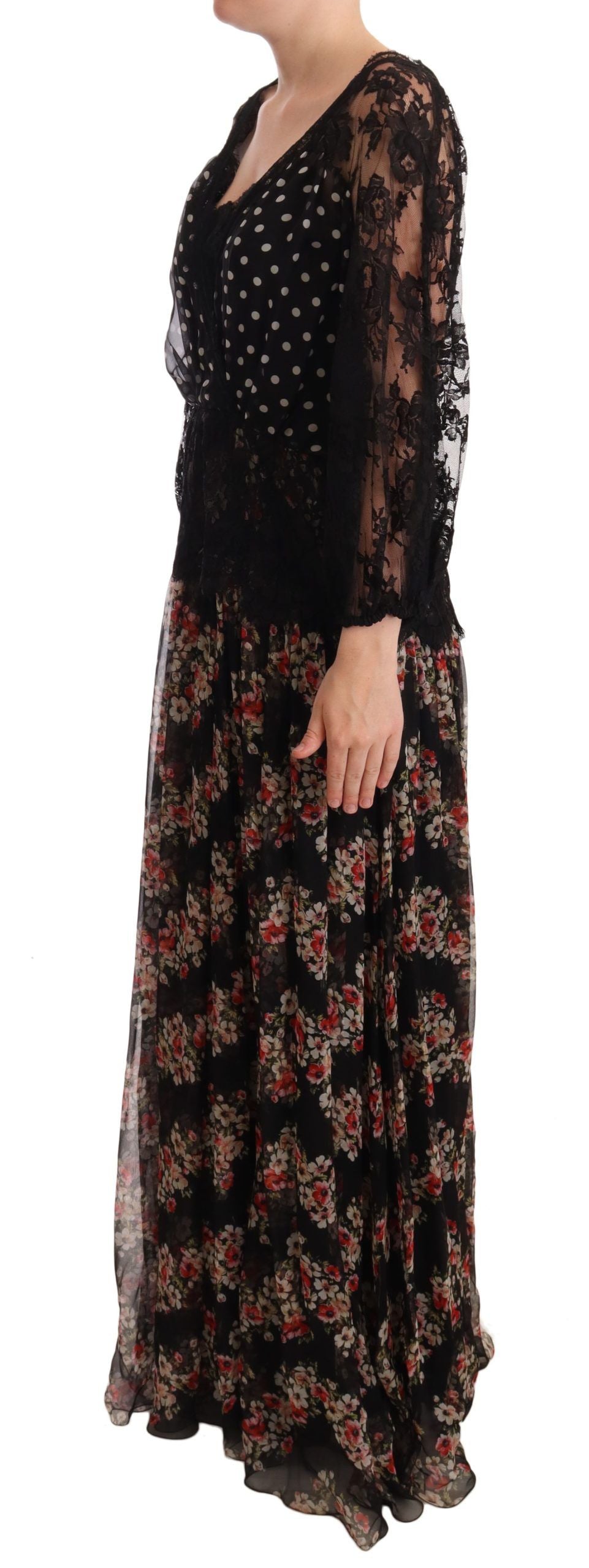 Κομψό Δαντελένιο Floral Maxi Φόρεμα με πουά