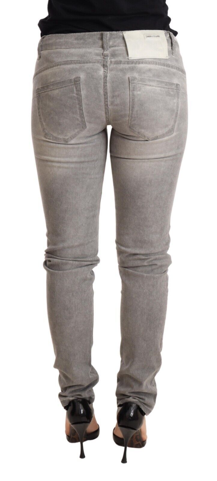 Chic Grey Washed Slim Fit Cotton Jeans