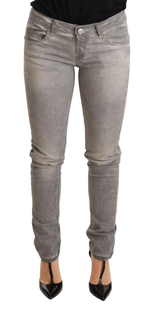 Chic Grey Washed Slim Fit Cotton Jeans