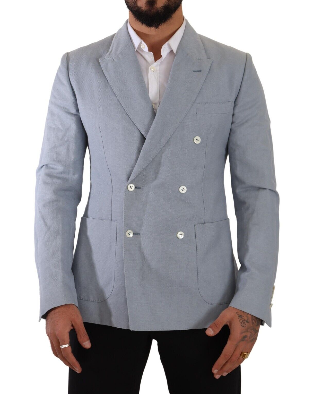 Κομψό Slim Fit Light Blue Double Breasted Blazer