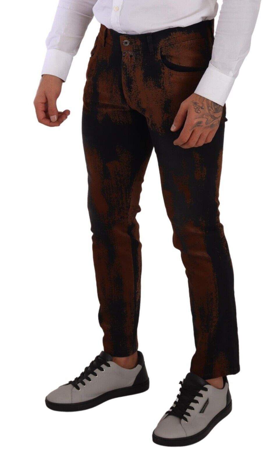 Chic μαύρο καφέ Tie-Dye Slim Fit Jeans