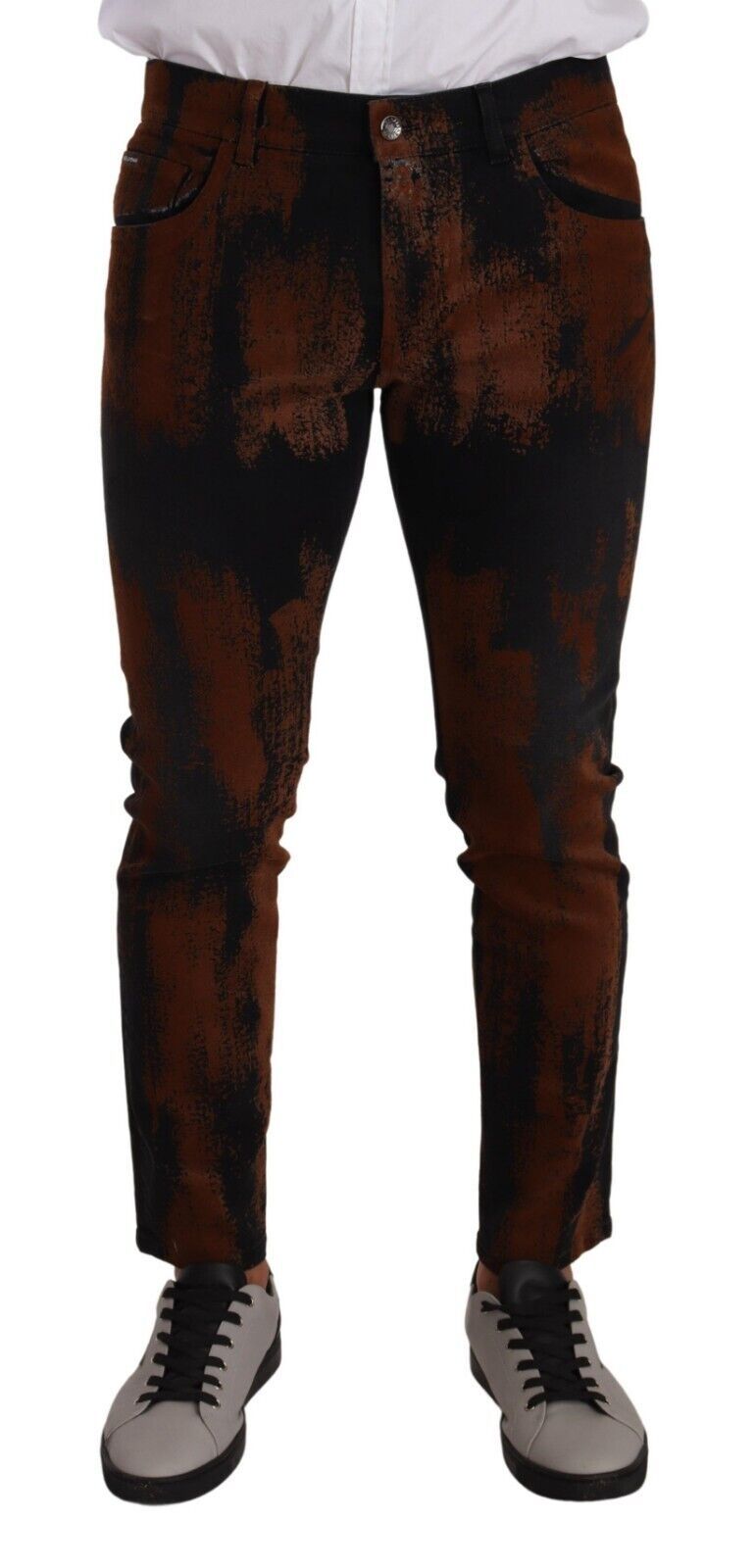 Chic μαύρο καφέ Tie-Dye Slim Fit Jeans