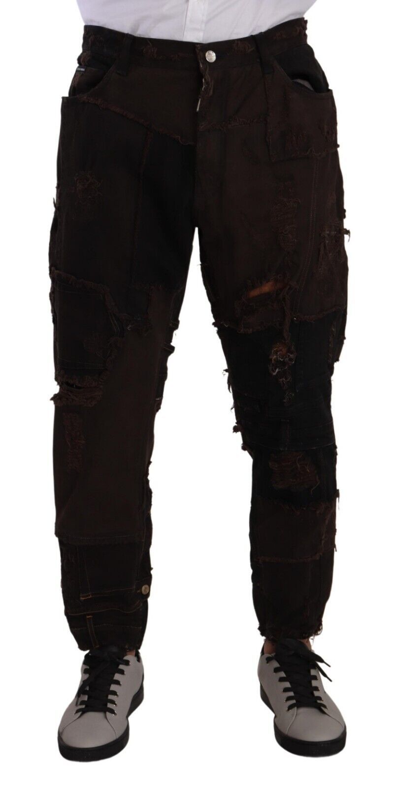 Elegant Distressed Patchwork Denim Jeans