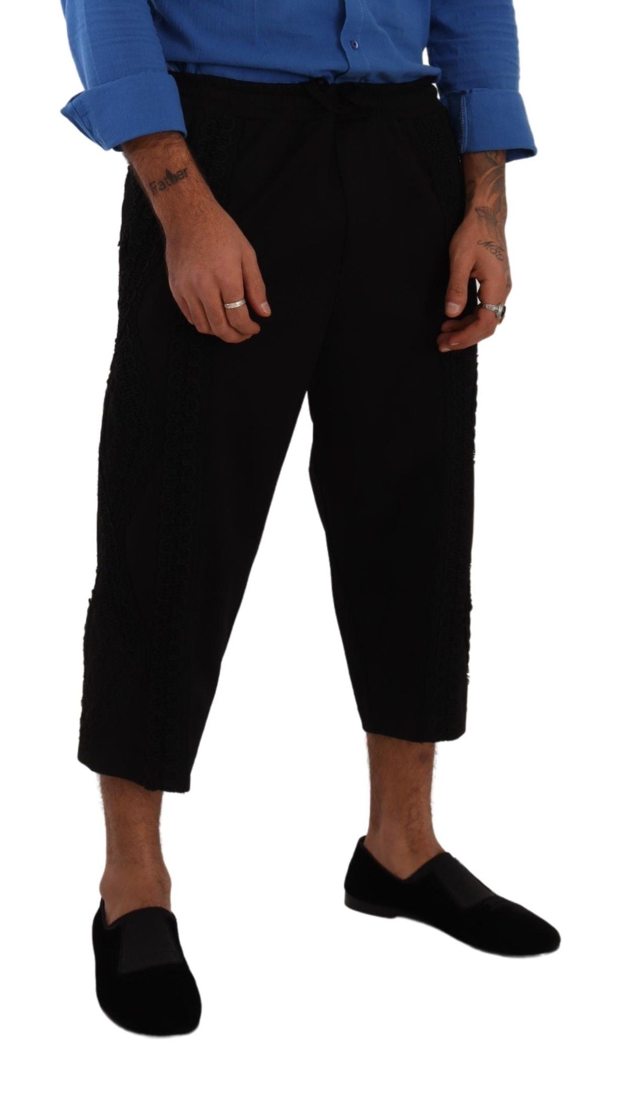 Elegant Black Cotton Blend Cropped Pants