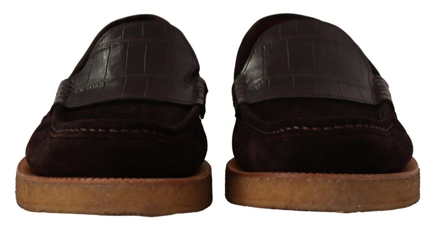 Κομψά Suede Crocodile Loafers σε καφέ χρώμα