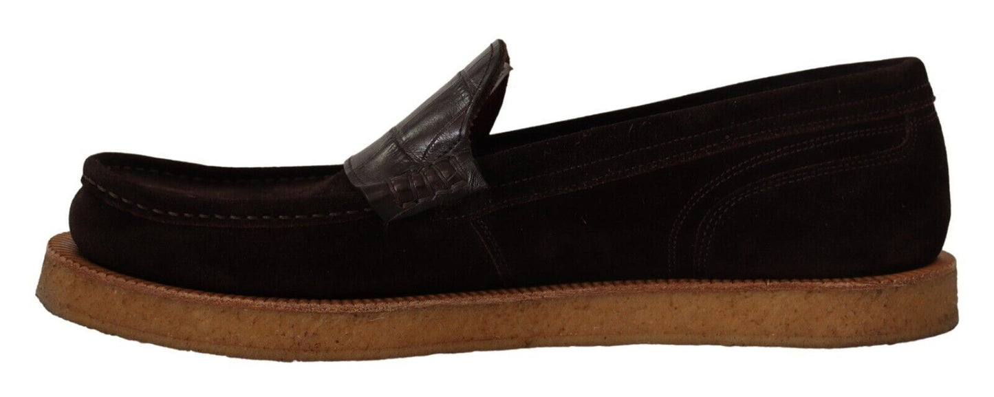 Κομψά Suede Crocodile Loafers σε καφέ χρώμα