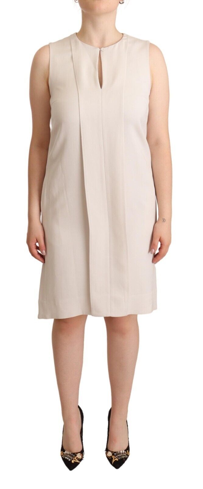 Chic Beige Sleeveless Shift Dress