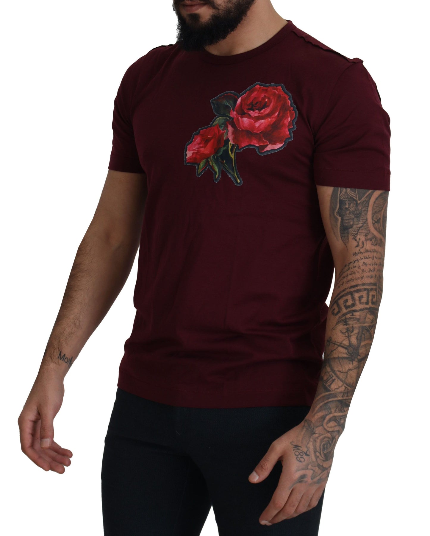 Κομψό μπλουζάκι με μοτίβο Bordeaux Roses Crewneck