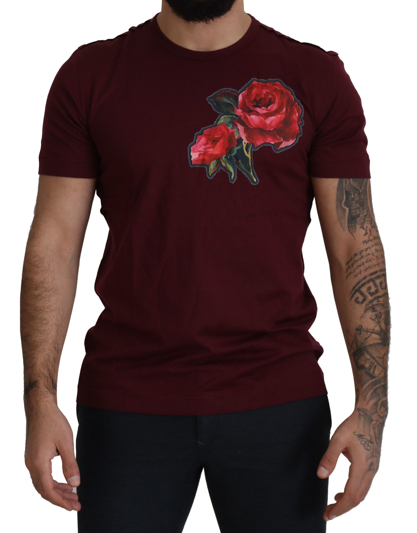 Κομψό μπλουζάκι με μοτίβο Bordeaux Roses Crewneck