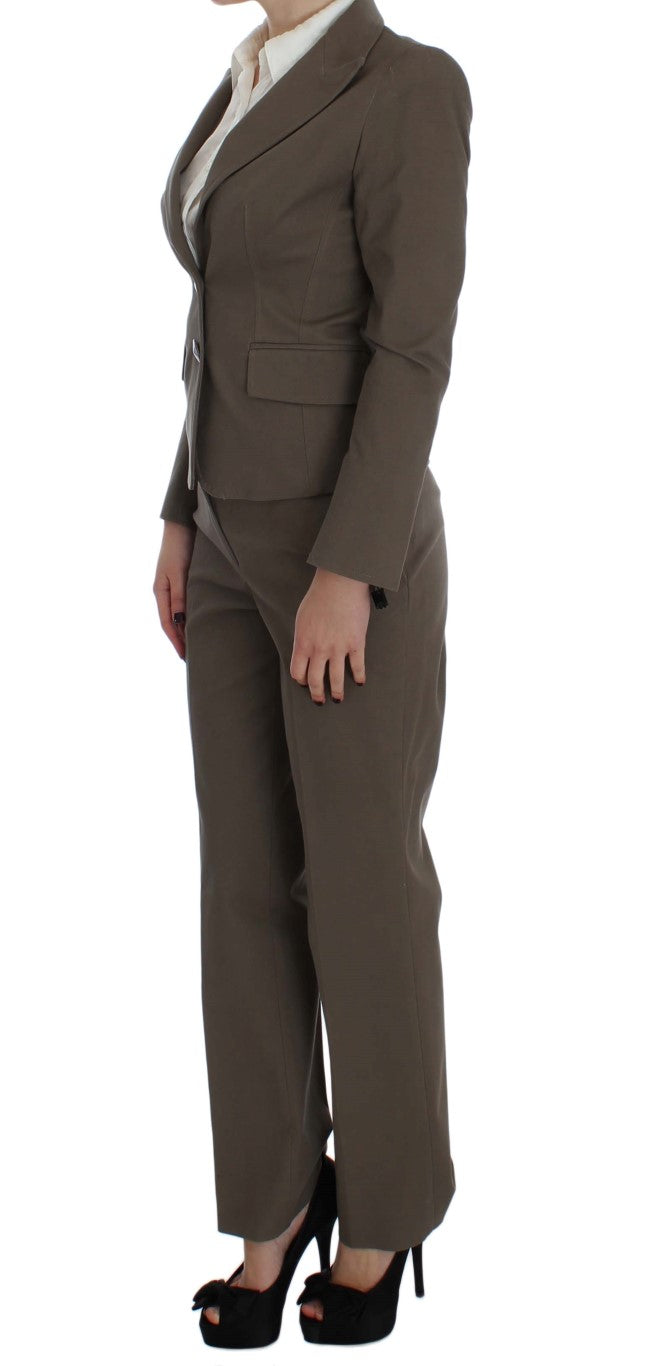 Beige Wool-Cotton Suit Set Chic Elegance